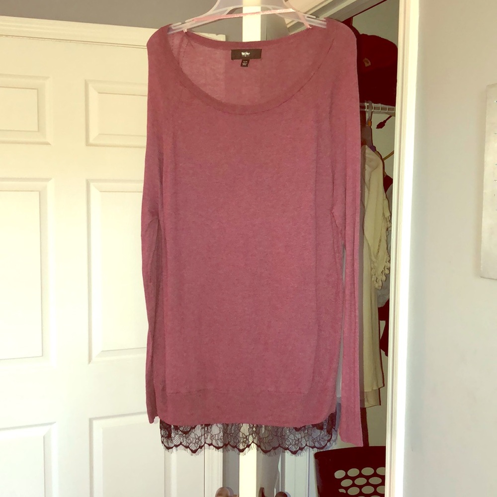 Purple/burgundy top with black lace